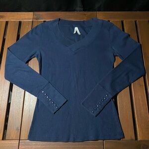 Col Story Navy V-Neck Long Sleeve Top size M
